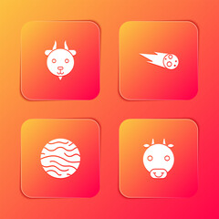 Sticker - Set Aries zodiac, Comet falling down fast, Planet Venus and Ox icon. Vector