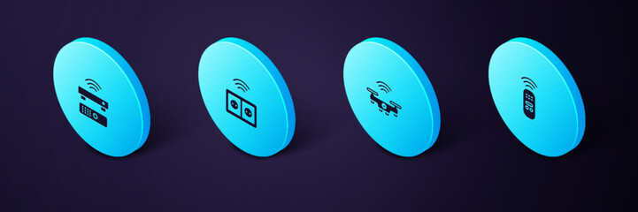 Poster - set isometric smart remote control, drone, electrical outlet and wireless tv box receiver icon. vect