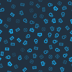 Poster - Set 5G network, Setting, Location and Laptop with on seamless pattern. Vector