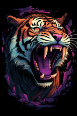 Poster - Dynamic pixel art capturing the powerful roar of a tiger, reminiscent of classic video game graphics.