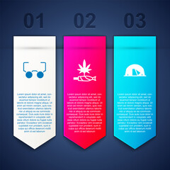 Wall Mural - Set Glasses, Marijuana joint, spliff and Tourist tent. Business infographic template. Vector