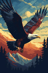 Poster - Majestic pixel art of an eagle soaring through pixelated skies, combining avian grace with retro graphics.