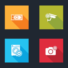 Poster - Set Fast payments, Security camera setting, Washer and Photo icon. Vector