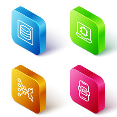 Poster - set isometric line server, data, processor cpu, neural network and artificial intelligence ai icon. 