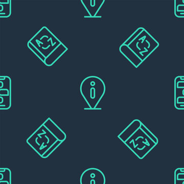 Set line Information, Translator book and New chat messages notification on seamless pattern. Vector