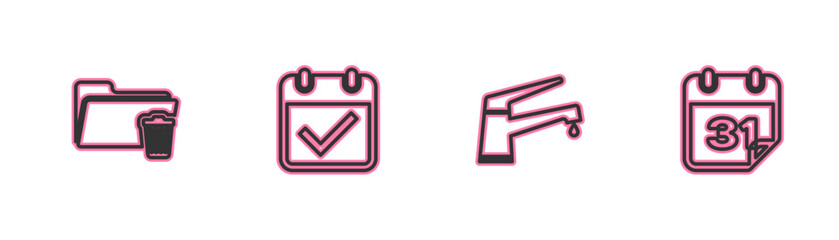 Poster - set line delete folder, water tap, calendar with check mark and icon. vector