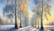 Zimowe drzewa, aleja drzew. Generative AI