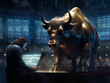Börsenmakler mit Bulle - Bullenmarkt Finanzbulle Börsenbulle