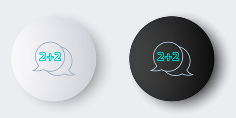 Poster - Line Math system of equation solution on speech bubble icon isolated on grey background. Colorful outline concept. Vector