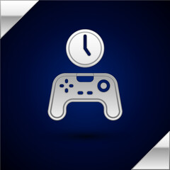 Sticker - Silver Gamepad of time icon isolated on dark blue background. Time to play games. Game controller.  Vector