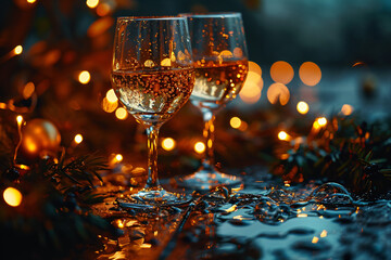 two glasses of champagne on a black background