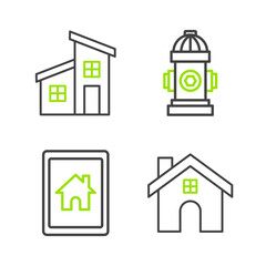 Poster - Set line House, Tablet and smart home, Fire hydrant and  icon. Vector