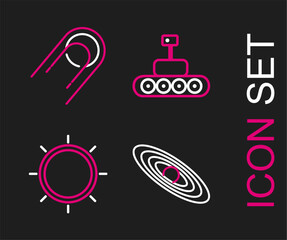 Poster - Set line Planet, Sun, Mars rover and Satellite icon. Vector