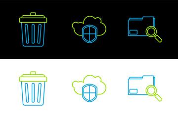 Poster - Set line Search concept with folder, Trash can and Cloud and shield icon. Vector