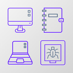 Aufkleber - Set line Insects in a frame, Laptop, Spiral notebook and Computer monitor screen icon. Vector