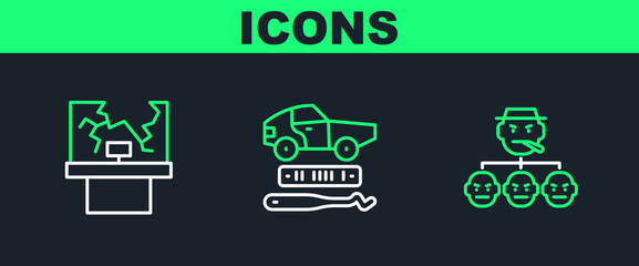 Sticker - Set line Mafia, Broken window and Car theft icon. Vector