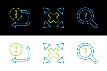 Poster - Set line Unknown search, Arrow and Many ways directional arrow icon. Vector