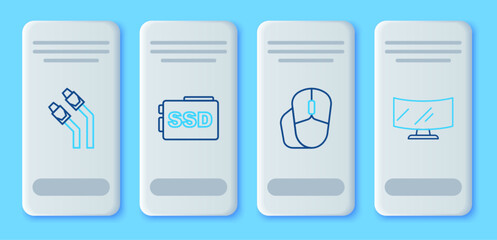 Poster - Set line SSD card, Computer mouse, LAN cable network internet and monitor screen icon. Vector