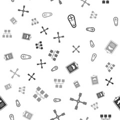 Sticker - Set Timing belt kit, Wheel wrench, Car inspection and Gear shifter on seamless pattern. Vector