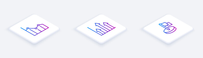 Poster - Set Isometric line Pie chart infographic,  and Flag. White square button. Vector