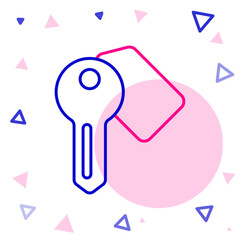 Poster - Line Hotel door lock key icon isolated on white background. Colorful outline concept. Vector