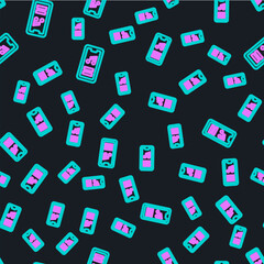 Poster - Line Music player icon isolated seamless pattern on black background. Portable music device.  Vector