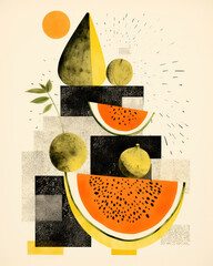 Wall Mural - Fresh and Juicy Watermelon Slice on Abstract Tropical Background â€“ a Delightful Summer Fruit Infusion