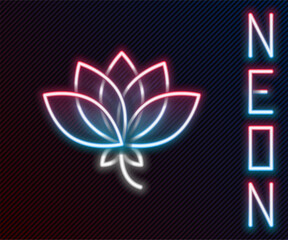 Wall Mural - Glowing neon line Lotus flower icon isolated on black background. Colorful outline concept. Vector