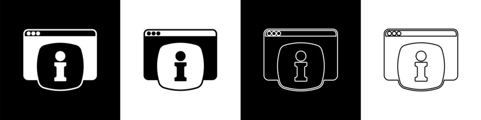 Poster - Set Computer monitor with text FAQ information icon isolated on black and white background. Frequently asked questions.  Vector