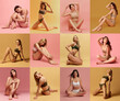 © master1305 - Collage. Young beautiful different woman with slim body posing in underwear over multicolored background. Well-being. Concept of female beauty, body and skin care, fitness, care, health