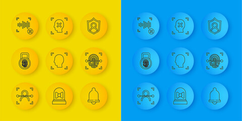 Poster - Set line Face recognition, Fingerprint with lock, Motion sensor, Rejection voice, User protection and face icon. Vector