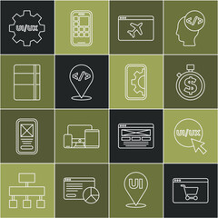 Poster - set line online shopping on screen, ui or ux design, time is money, website template, front end deve