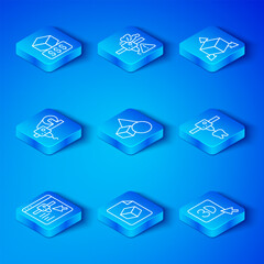 Poster - Set line 3D printer setting, Basic geometric shapes, Isometric cube file, tooth, services and  icon. Vector
