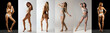 © master1305 - Collage. Full-length image of beautiful young woman with slim, fit bodies posing in underwear over black and white backgrounds. Concept of female beauty, body and skin care, fitness, care, health