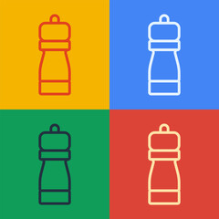 Poster - Pop art line Pepper icon isolated on color background. Cooking spices.  Vector