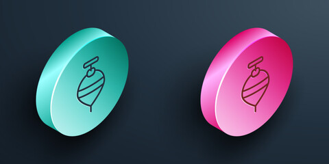 Poster - Isometric line Whirligig toy icon isolated on black background. Turquoise and pink circle button. Vector