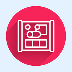 Poster - White line Graphing paper for engineering icon isolated with long shadow background. Red circle button. Vector