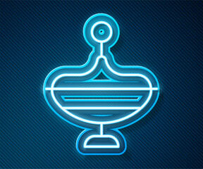 Poster - Glowing neon line Whirligig toy icon isolated on blue background.  Vector