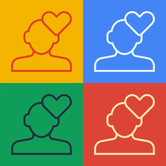 Poster - Pop art line Broken heart or divorce icon isolated on color background. Love symbol. Valentines day.  Vector