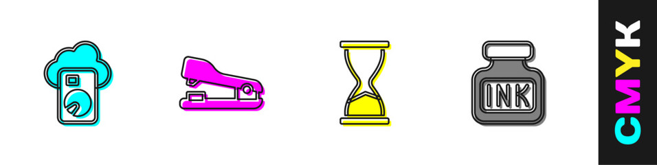 Poster - Set Cloud database, Stapler, Old hourglass and Inkwell icon. Vector