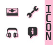 Set Information, Stacks paper money cash, Headphones and Wrench spanner icon. Vector