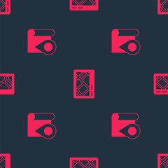 Poster - Set Folded map with location marker and Gps device on seamless pattern. Vector