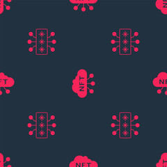 Poster - Set Cyber security and NFT cloud on seamless pattern. Vector