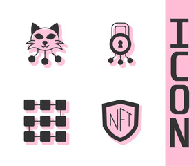 Poster - Set NFT shield, Digital crypto art, blockchain technology and Cyber security icon. Vector