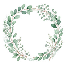 Pastel Green Floral Frames With Eucalyptus Branches Wreath On Transparent Background PNG File