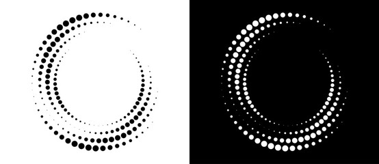 Fototapete - Abstract background with halftone dots in circle. Art design circle as logo or icon. A black figure on a white background and an equally white figure on the black side.