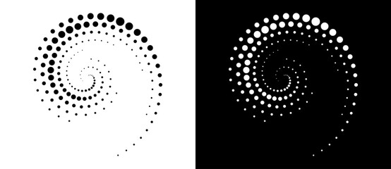 Fototapete - Abstract background with halftone dots in circle. Art design circle as logo or icon. A black figure on a white background and an equally white figure on the black side.