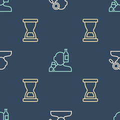 Poster - Set line Finding a problem in psychology, Old hourglass and Alcoholism on seamless pattern. Vector