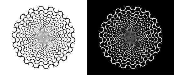Fototapete - Abstract background with semicircles in circle. Art design circle as logo or icon. A black figure on a white background and an equally white figure on the black side.
