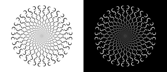 Fototapete - Abstract background with semicircles in circle. Art design circle as logo or icon. A black figure on a white background and an equally white figure on the black side.